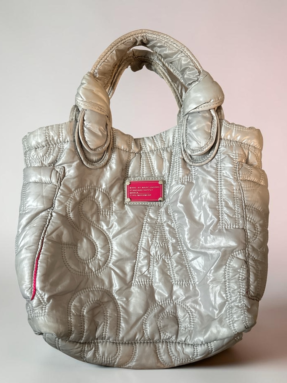 Marc by Marc Jacobs Quilted Metallic Silver Puffer Tote Bag